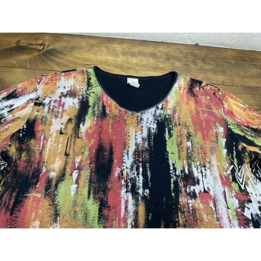 Jess & Jane Tunic Top Shirt Size 1X Abstract Art To Wear Boho - Picture 4 of 12